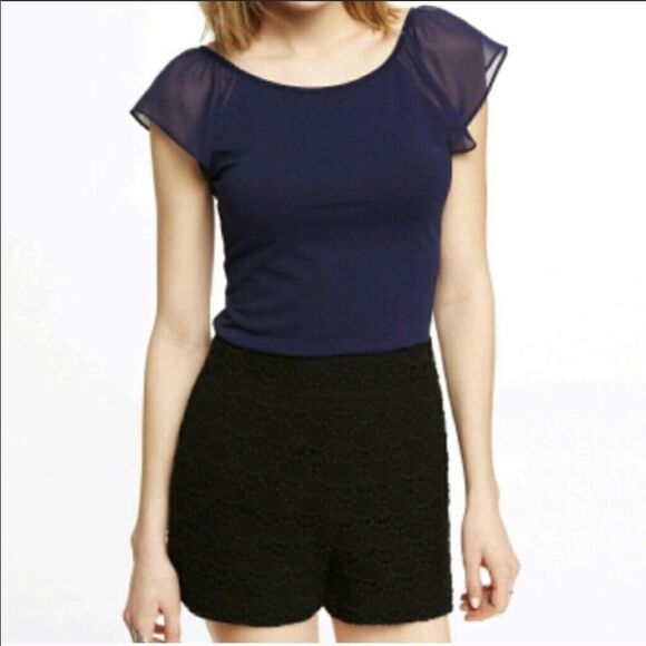 ✨Express Navy Mesh Blouse✨ - Picture 1 of 4